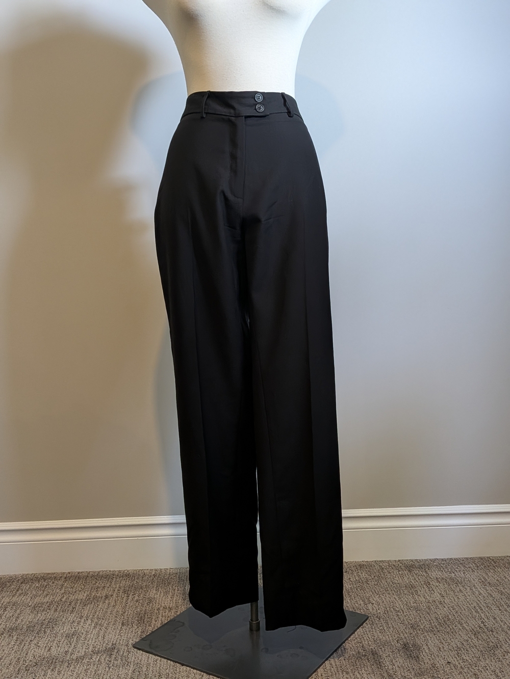 Classic Black Dress Pants Trousers Tailored 100% Wool Work Office